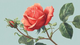 艳丽红玫瑰与绿叶