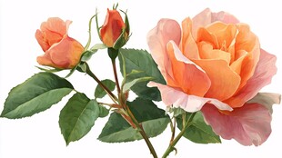 橙色玫瑰插画 清新优雅