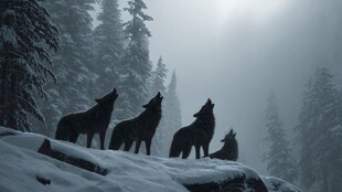 雪林群狼仰天长啸