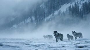 雪地狼群 旷野中的神秘身影