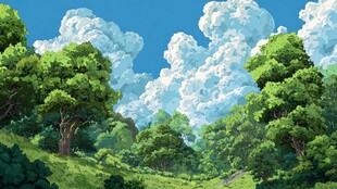 夏日葱郁山林风景图