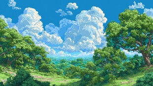 夏日绿野晴空梦幻风景