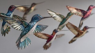 彩色蜂鸟纸艺摆件在空中飞舞