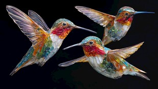 彩色蜂鸟展翅飞翔画面