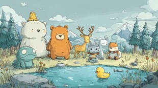 森林中可爱动物们的聚会