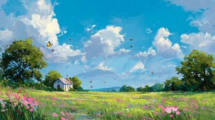 田园花海中的梦幻小屋