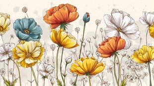 缤纷花卉插画 清新自然风