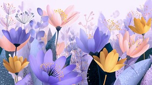 梦幻多彩花卉插画