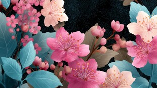 粉色繁花绽放 清新插画