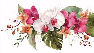 水彩绘多彩兰花花卉图