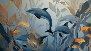 梦幻海底海豚与植物图景