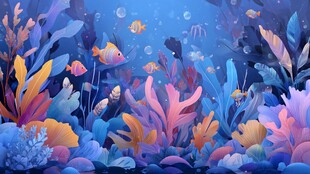 梦幻海底世界的多彩景象