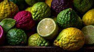 多彩柑橘类水果堆叠展示