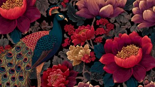 孔雀伴繁花的绚丽图案