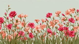 春日烂漫花丛插画