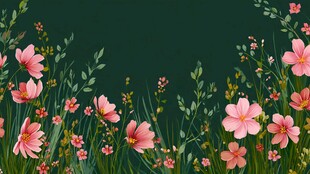 粉色花卉装点的绿意背景