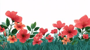 春日烂漫花丛插画