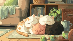 温馨一刻 猫咪们惬意小睡