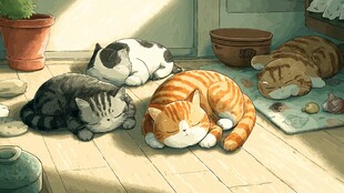 慵懒猫咪惬意躺地板