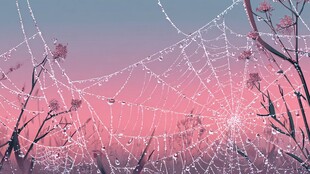 晨曦中带露的梦幻蜘蛛网