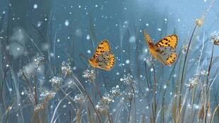 雪野中双蝶飞舞的梦幻景