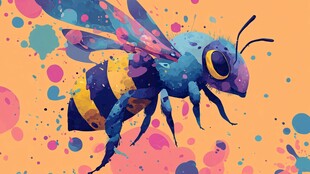 彩色泼墨风艺术蜜蜂插画