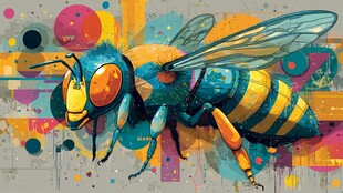 彩色涂鸦风大蜜蜂插画