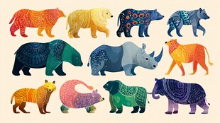 多彩花纹野生动物集合