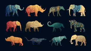 多彩几何风野生动物集合