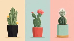 三盆可爱仙人掌盆栽展示