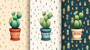 可爱仙人掌盆栽图案设计