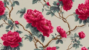 中式牡丹花卉图案壁纸