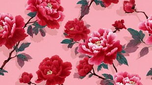 粉色背景上的艳丽牡丹花