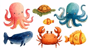 可爱海洋生物插画集合