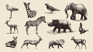 手绘野生动物集合图