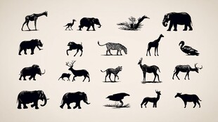 多样野生动物剪影集合