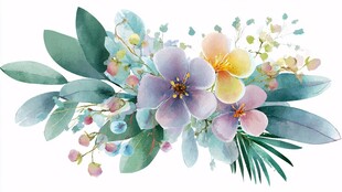 清新水彩风花卉植物组合