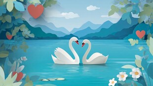 湖畔双天鹅的浪漫景致