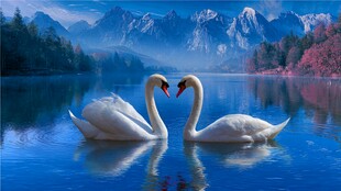 湖畔双天鹅的浪漫景致