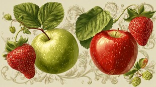 复古风水果插画