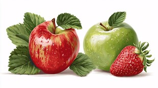 红青苹果与草莓静物图