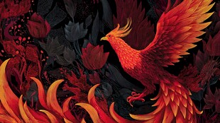 凤凰展翅于繁花暗影间