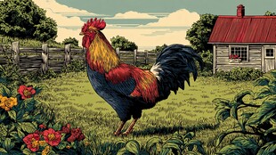 田园中色彩艳丽的大公鸡
