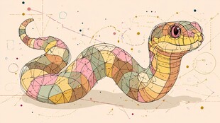 彩色几何风缠绕的可爱蛇