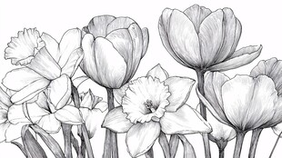 黑白花卉素描图