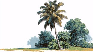 孤挺椰子树 绿意盎然景