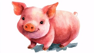 可爱水彩小猪插画