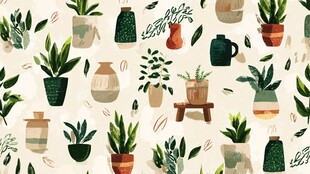 手绘绿植花瓶装饰图案