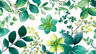 清新绿叶花卉水彩图案