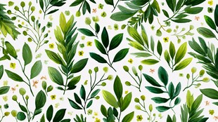 清新绿叶花卉无缝背景图